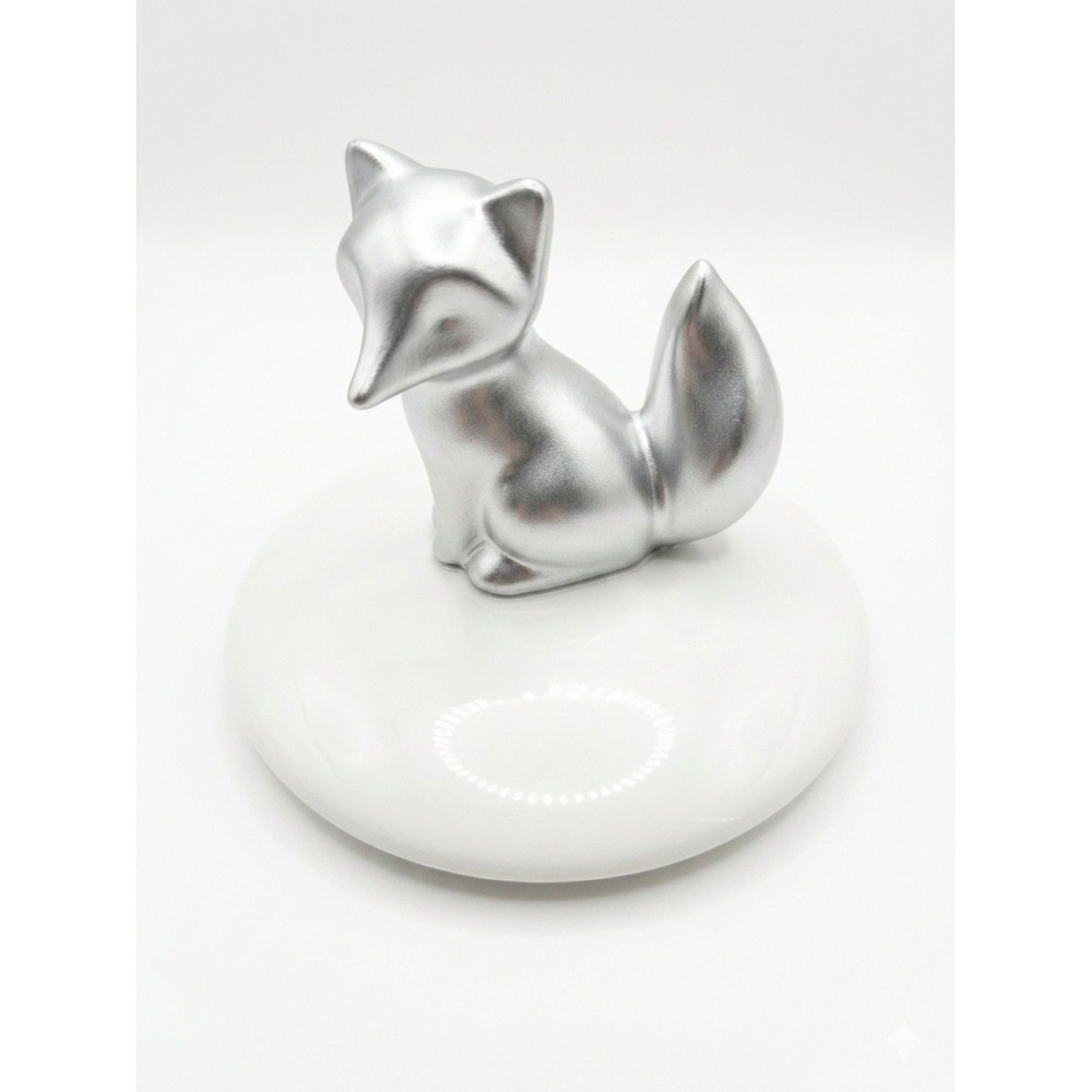 Yankee Candle Silver Fox Jar Topper White Ceramic & Silver Figurine 1568533‎